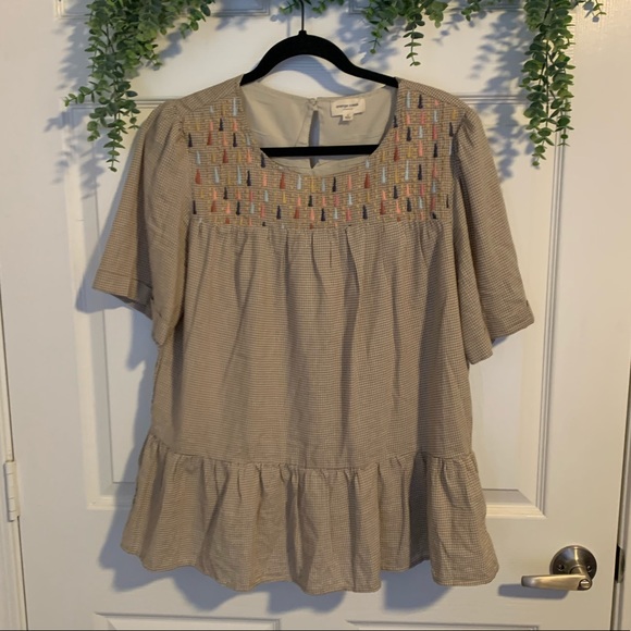 orange creek Tops - Cute plaid ruffle peplum blouse. Orange Creek. Large.